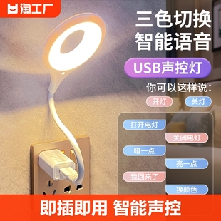 人工智能语音台灯控制灯USB声控灯感应灯led插口小夜灯一体床头灯