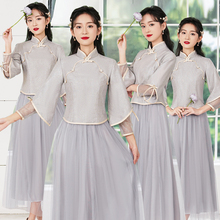 秋冬礼服 中式 新娘伴娘团结婚闺蜜姐妹裙中国风长款 伴娘服2021新款
