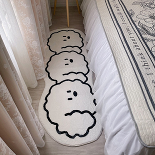 可爱地毯卧室加厚毛绒床边毯少女房间长条卡通猫咪床前ins风地垫