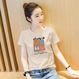 外贸一线高端品牌短袖t恤女韩版字母印花百搭100%纯棉半袖上衣潮