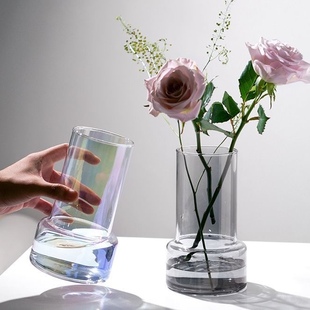 北欧ins风简约幻彩玻璃花瓶水培绿萝鲜花插花小花瓶客厅水养创意