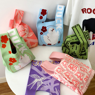 韩版小众设计针织手提包大容量背心包日常搭配休闲手拎包收纳礼袋