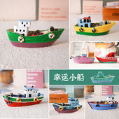 装 饰品家居饰品海边纪念品 手工彩绘树脂小船摆件船模型海洋风格