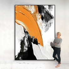 饰画大芬村壁画 油画客厅挂画手绘抽象玄关黑白橙肌理沙发背景墙装