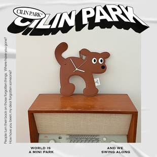 挂钟时钟皮具时钟装 饰品 CILINPARK原创PU钟小狗可爱小众礼物个性
