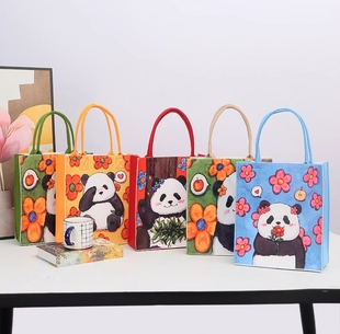国潮邮政熊猫花花毛毡包包手提袋托特包通勤女包单肩手拎包礼品袋