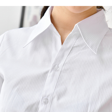 白衬衫 棉职业装 商务ol衬衣浅蓝 夏季 竖纹V领韩版 条纹女士短袖 正装