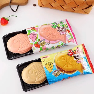 日本进口meito名糖鱼形鲷鱼烧威化巧克力夹心饼干草莓味儿童零食