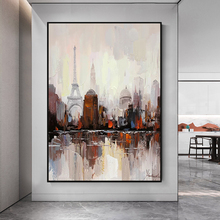 饰画玄关客厅轻奢挂画 纯手绘巴黎城市现代抽象油画餐厅背景墙装