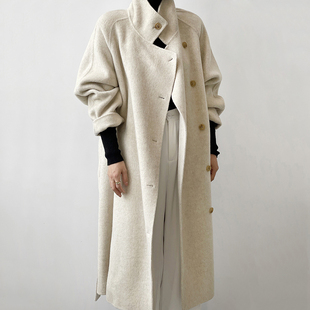 羊毛呢外套秋冬季 新款 韩版 立领高端长毛双面羊绒大衣女宽松中长款