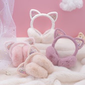 保暖加绒可折叠仿兔毛加厚女童护耳暖捂耳套 可爱小猫耳罩儿童冬季