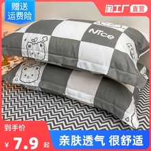 单个枕头套装 48cmx74cm家用单人枕芯男整头整套 水洗棉枕套一对装