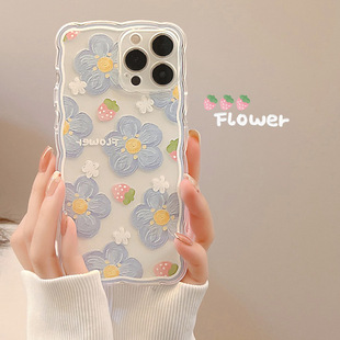 草莓花朵适用华为手机壳Mate30pro小清新P50苹果14波浪边iphone15