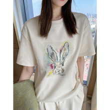 小众兔子印花宽松直筒短袖 美洋MEIYANG 手绘兔T恤 早春新品 上衣