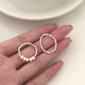 个性 高级感食指戒 925通体纯银碎银子珍珠戒指女小众设计ins潮时尚