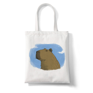 Capybara Canvas Shopping Bag 卡通水豚印花学生补习书包帆布袋
