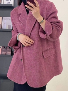 2023秋新款 双面羊绒大衣女短款 西装 韩版 小个子高端桑蚕丝毛呢外套
