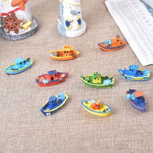 饰创意家居摆件旅游纪念品 地中海彩绘树脂船摆件小渔船微景观装