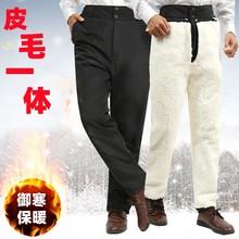 子男女中老年高腰外穿真羊皮 羊毛棉裤 加绒加厚保暖皮毛一体裤 冬季