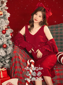 大肚居家摄影 影楼孕妇拍照服装 圣诞主题新年红色毛衣情侣套装 新款