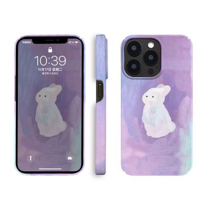 紫色油画兔15promax苹果手机壳iPhone14全包13可爱12硬壳小众