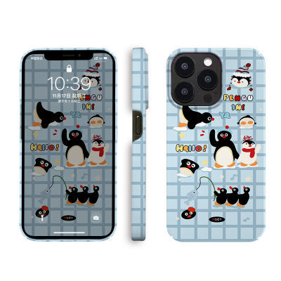 冬日格子企鹅苹果15PRO手机壳iPhone14/13卡通12菲林硬套11