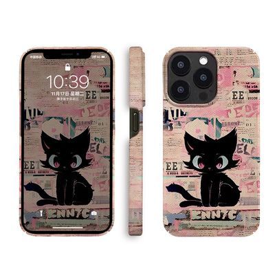 黑色猫咪15promax苹果手机壳iPhone14全包13可爱12硬壳小众
