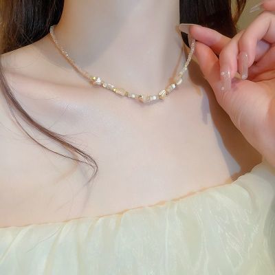 不规则贝壳水晶串珠项链时尚百搭小众设计感锁骨链夏季新款颈链女