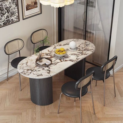 岩板岛台餐桌现代简约轻奢大小户型家居法式椭圆形餐桌
