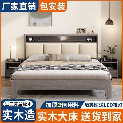 实木床简约现代1.8米家用主卧软包双人床1.5米经济型出租房床1.2m