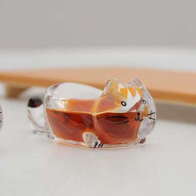 猫咪水晶玻璃小猫创意酱油醋碟家用小吃碟子