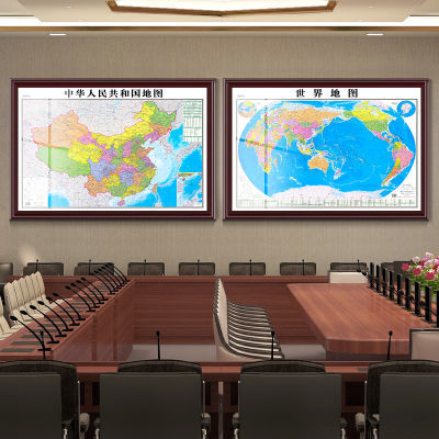 2024新版中国地图挂画带框装裱世界挂图办公室墙面装饰画大幅定制