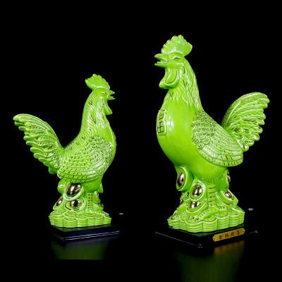 绿色陶瓷十二生肖公鸡摆件招财化解大号小号客厅电视柜装饰工艺品