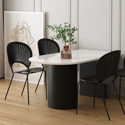 北欧黑色岩板餐桌轻奢桌椅小户型设计组合样板间大理石餐桌椭圆形