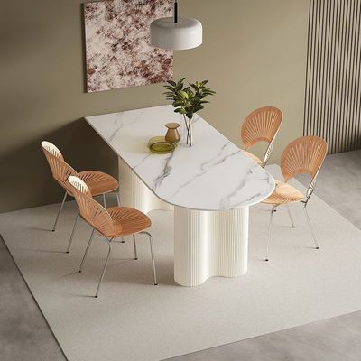 岩板餐桌法式奶油风系椭圆形轻奢现代简约小户型侘寂风格餐桌椅子