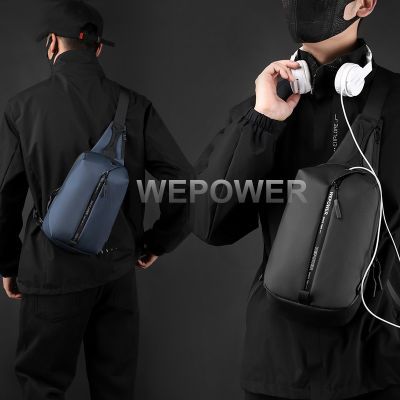 WEPOWER新款男士USB胸包潮流大容量手提单肩包时尚简约商务斜挎包