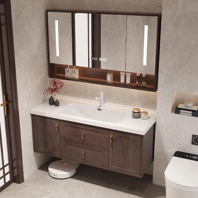 新中式浴室柜组合橡木烤漆陶瓷一体盆卫生间洗漱洗手洗脸台盆柜