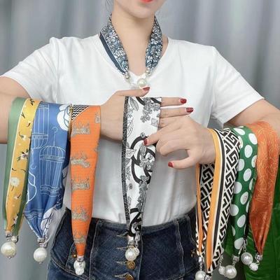 (磁扣丝巾)新款韩版磁扣丝巾懒人护颈装饰小领巾 (送珠扣)