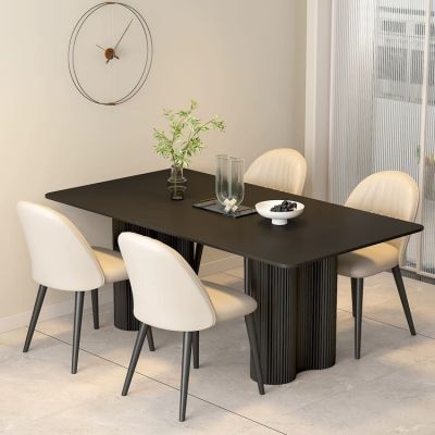 纯黑色岩板餐桌2023新款意式高端现代简约家用小户型长方形吃饭桌
