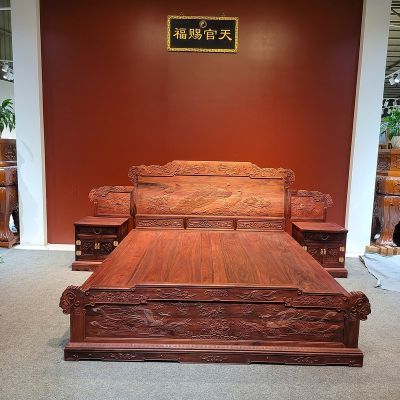 血檀红木家具新中式双人床高低床别墅会所公司实木仿古床榻古典