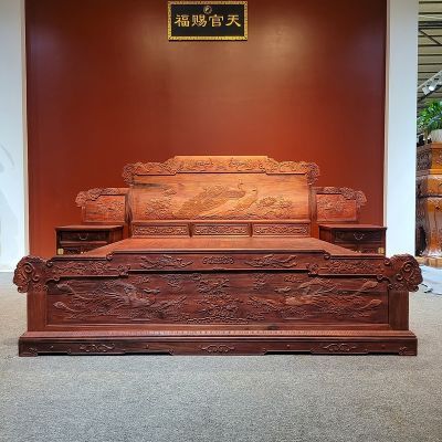 浮雕血檀红木家具罗汉床中式实木禅椅明清床榻古典双人床高低床