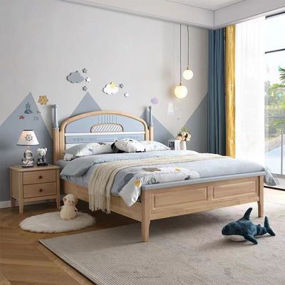 现代风实木儿童床青少年1.2米单人床高箱储物1.5米男孩女孩主卧床