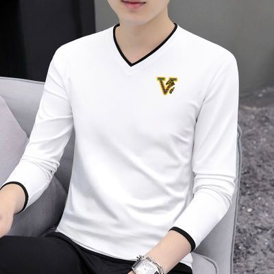 【95%棉质量款】男士V领长袖T恤春秋季韩版打底衫青年男装上衣服