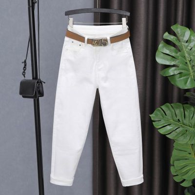 今年新款牛仔哈伦裤2024夏季薄款白色裤子高腰显瘦宽松弹力萝卜裤