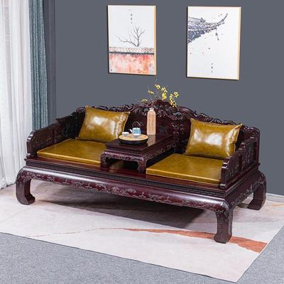 赞比亚紫檀西番莲罗汉床中式沙发床塌床雕花雕刻古典客厅仿古组合