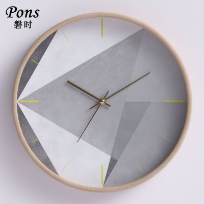 Pons磐时表钟挂墙客厅现代风格超静音轻奢挂钟新中式圆形实木时钟
