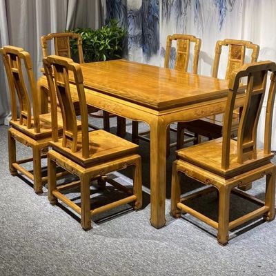 精品金丝楠木餐桌椅子家具组合定制楠木方桌仿古家用吃饭休闲两用
