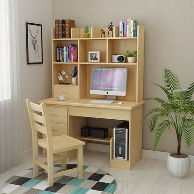 实木书桌书架组合长款松木带书柜一体桌学生台式简约写字电脑桌
