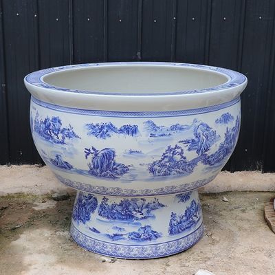 景德镇青花陶瓷立柱鱼缸1.2米特大号水缸瓷缸睡莲荷花缸风水庭院