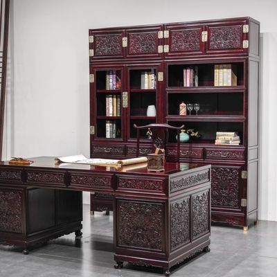 血檀办公桌书柜组合红木家具实木落地书房卧室公司古典新中式